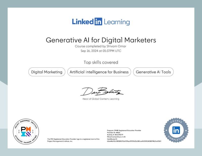 digital marketing course certificate sample from online class