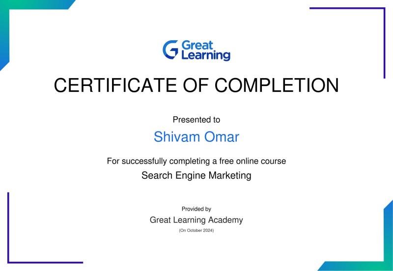 shivam omar training certification for digital marketing students